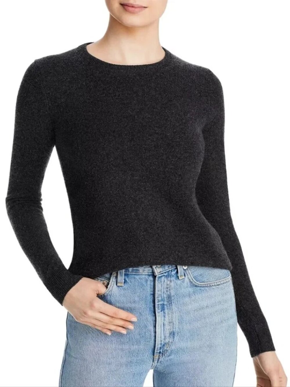DISCONTINUED COLOR: C by Bloomingdales 100% Cashmere Crew Neck Sweater Dark Gray